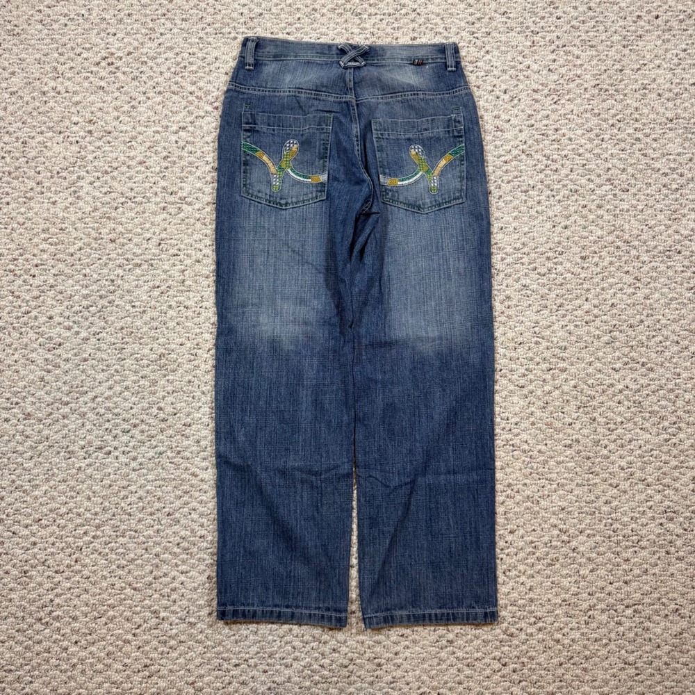 Y2K 5ive Jungle & Co Mens Baggy Jeans 32 Denim Streetwear Embroidered Pockets